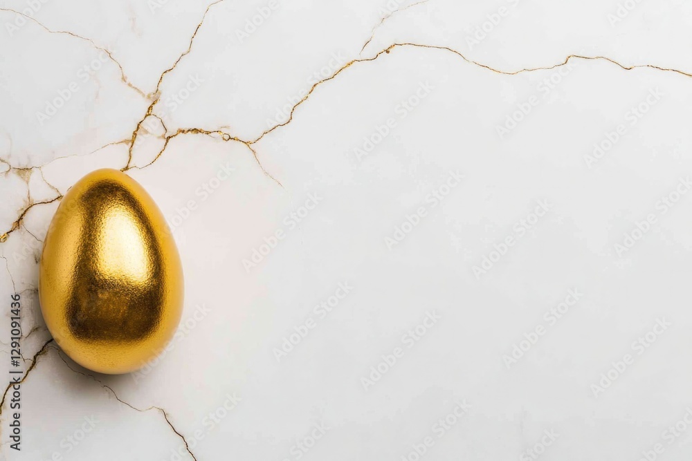 Fototapeta premium Golden egg resting on cracked surface, symbolizing luxury and ne
