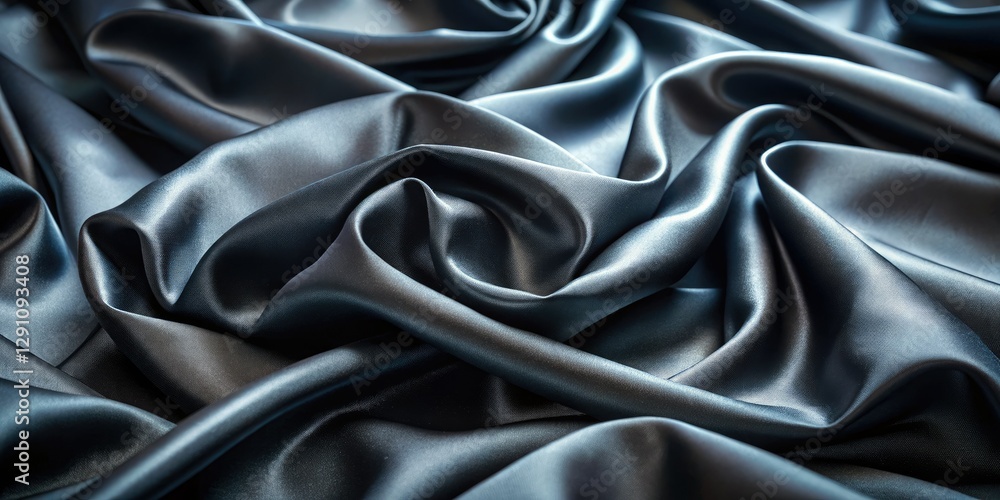 Fototapeta premium Deep black satin's luxurious texture photographed up close; a lavish fashion background.