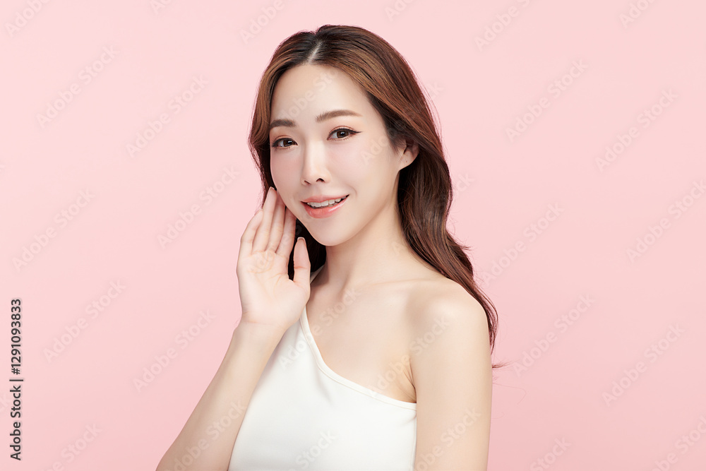 Beautiful young asian woman with clean fresh skin on pink background, Face care, Facial treatment, Cosmetology, beauty and spa, Asian women portrait. Beautiful young asian woman with clean fresh skin on pink background, Face care, Facial treatment, Cosmetology, beauty and spa, Asian women portrait.