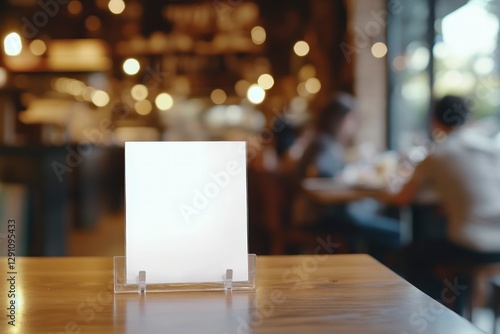 Wallpaper Mural White blank menu holder with acrylic stand on a table in a coffee shop, blurred background of people having lunch at the restaurant. Torontodigital.ca