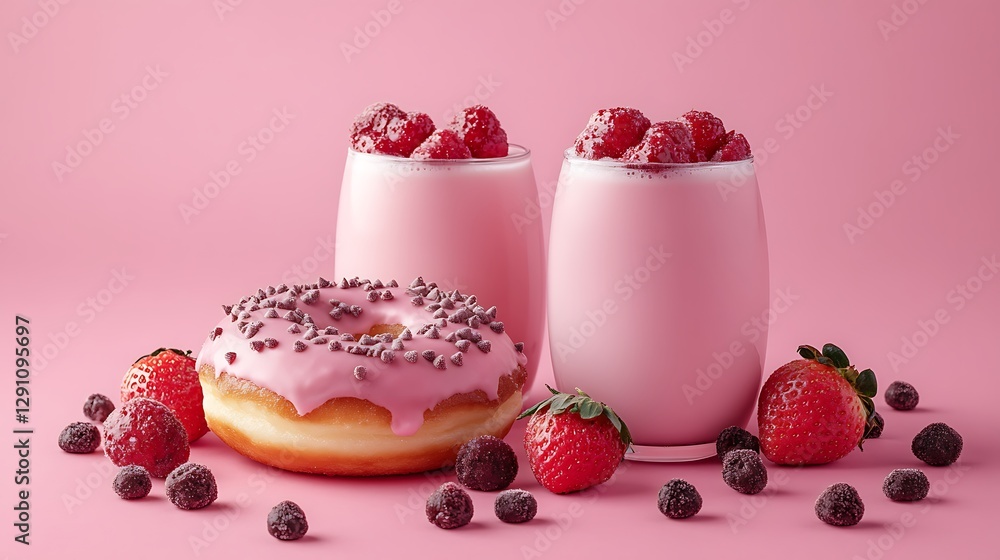 A Delicious Arrangement Of Desserts And Refreshments On Pink A Delicious Arrangement Of Desserts And Refreshments On Pink