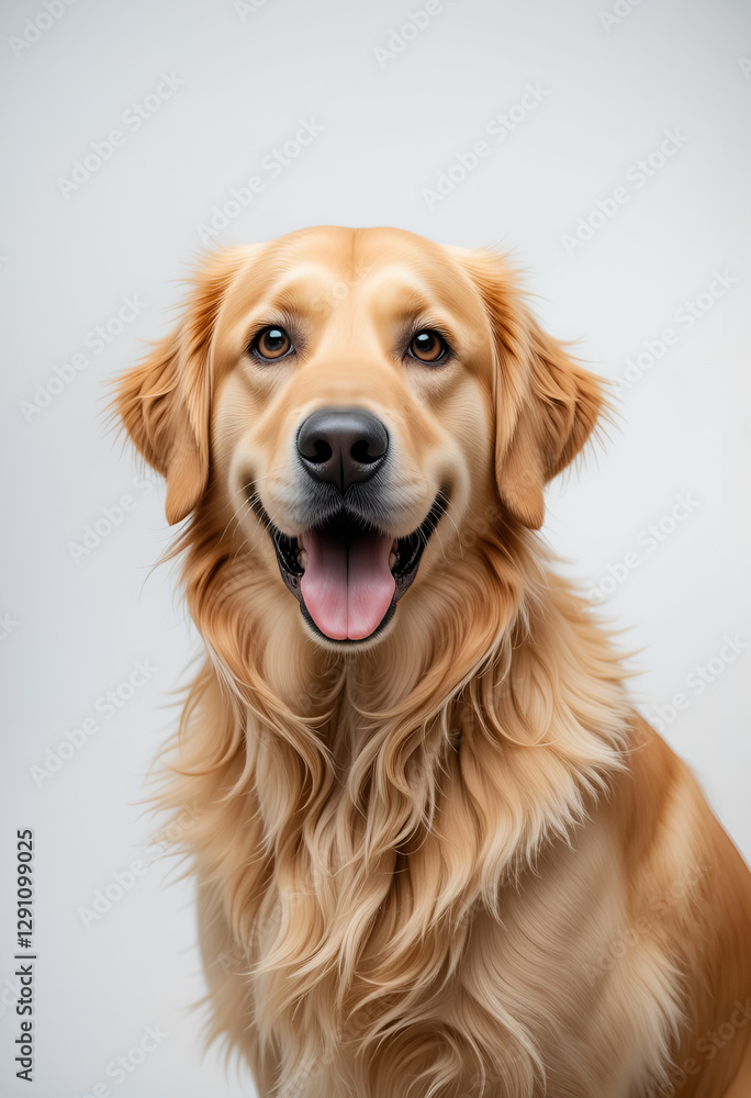 Golden retriever head, close-up on a white background. The dog looks friendly and confident, with a shiny coat and a warm expression on his face, which emphasizes his cute character. Golden retriever head, close-up on a white background. The dog looks friendly and confident, with a shiny coat and a warm expression on his face, which emphasizes his cute character.