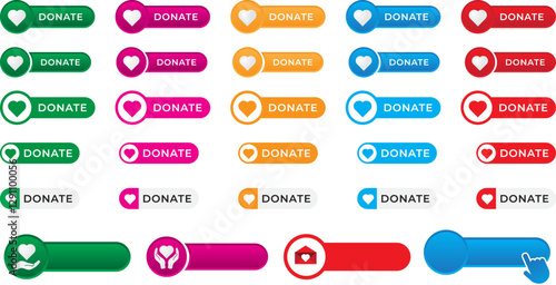 donation button template with heart, giving with hand, keep safe and heart in letter cover, with button click hand abstract editable template for web, banners