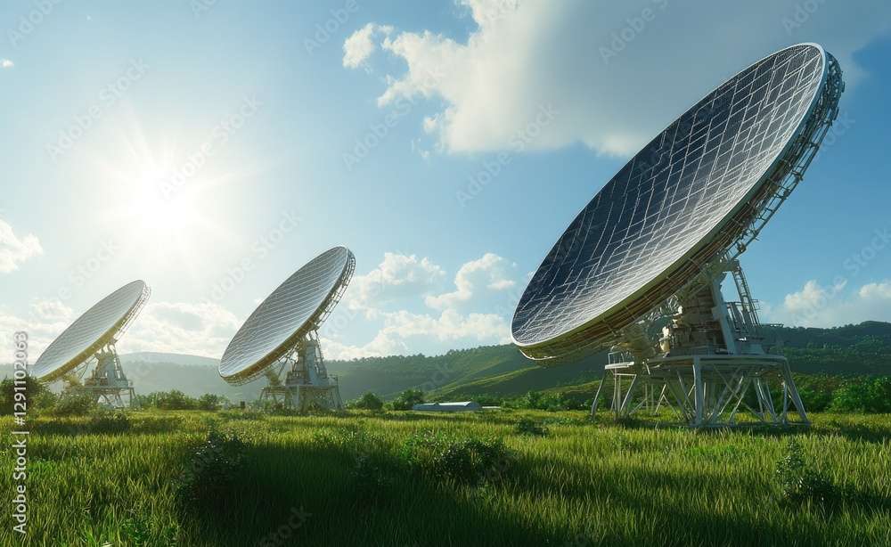 Obraz premium Radio Telescopes in a Green Valley