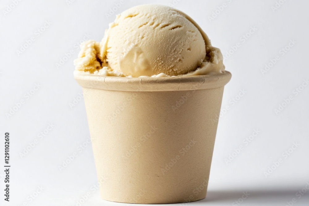 ice cream tub made from kraft paper, against a white background. The container is plain, with no design or text on the lid or body. ice cream tub made from kraft paper, against a white background. The container is plain, with no design or text on the lid or body.