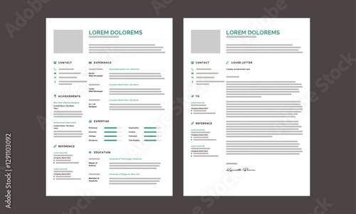 Minimalist resume and cover letter layout design. Professional resume cv template. Vector illustration