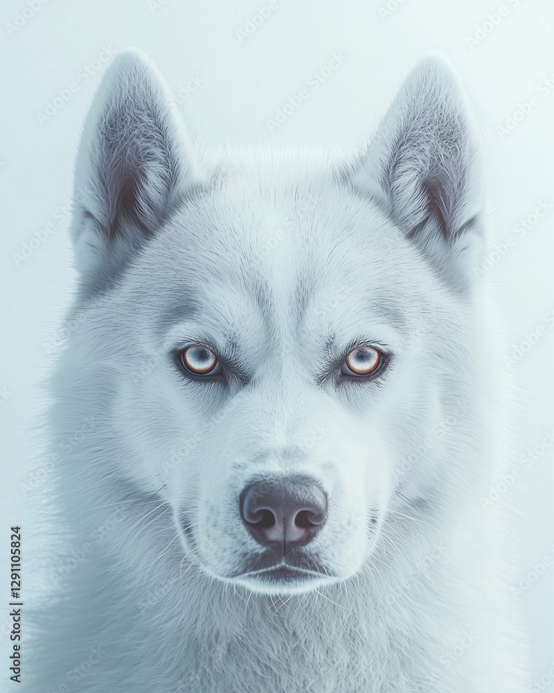 Majestic white wolf portrait studio animal photography minimalist background close-up nature's grace Majestic white wolf portrait studio animal photography minimalist background close-up nature's grace