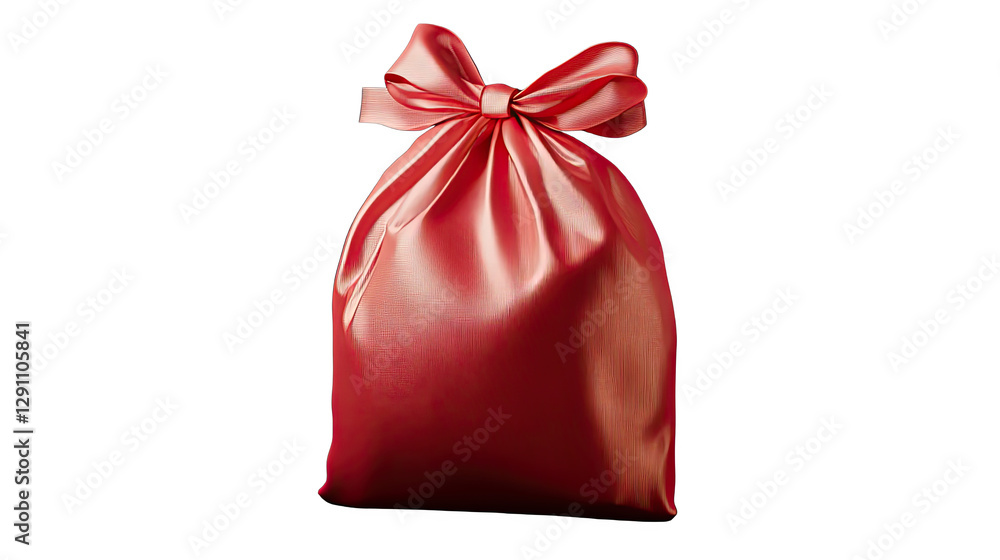 Obraz premium A vibrant red gift bag with a satin finish and bow, perfect for celebrations and special occasions.