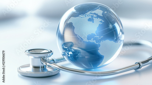 Globe with stethoscope symbolizes global health and medical care awareness