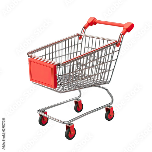 A vibrant red shopping cart, perfect for showcasing retail and shopping themes in any project. photo