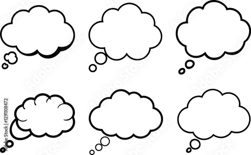 Line cloud. Simple sky outline clouds. Abstract comic cloudy different shapes. Puffy, fluffy and cumulus cloudscape icon