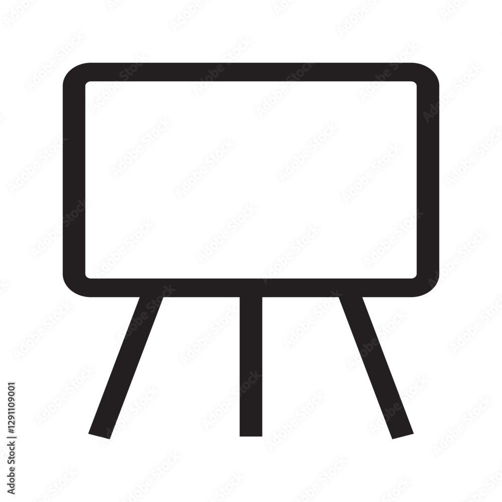 Line icon of a traditional blackboard with a rectangular frame and stand. Represents classic classroom settings and teaching tools. Line icon of a traditional blackboard with a rectangular frame and stand. Represents classic classroom settings and teaching tools.