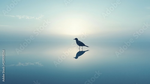 Serene Bird Silhouette at Sunrise Over Calm Water