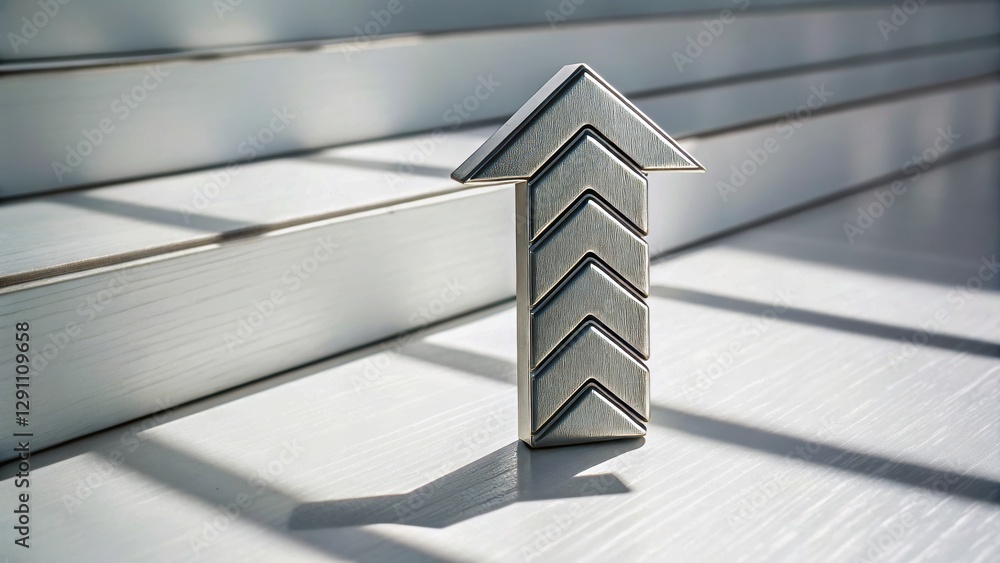 Obraz premium Metallic Arrow on Steps with Soft Shadows Representing Growth and Progress