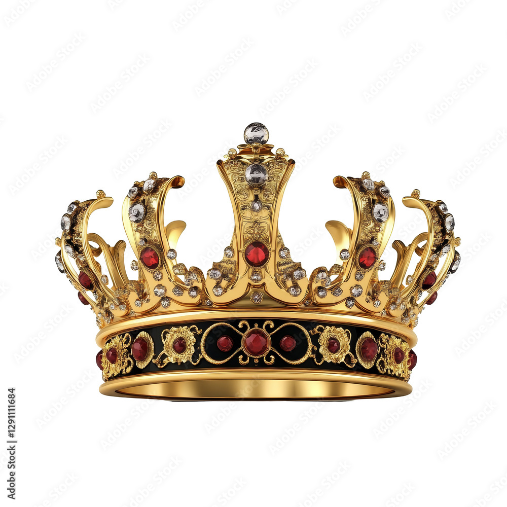 A majestic golden royal crown adorned with gemstones on a transparent background, 3d golden royal king crown isolated transparent background A majestic golden royal crown adorned with gemstones on a transparent background, 3d golden royal king crown isolated transparent background