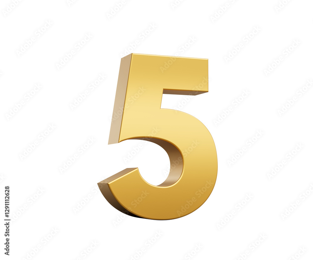 3D Golden number 5 Five with a shiny, metallic appearance and smooth surface, 3d illustration 3D Golden number 5 Five with a shiny, metallic appearance and smooth surface, 3d illustration