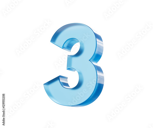 3d Glossy Blue number 3 or Three with a gradient of blue shades. 3d illustration