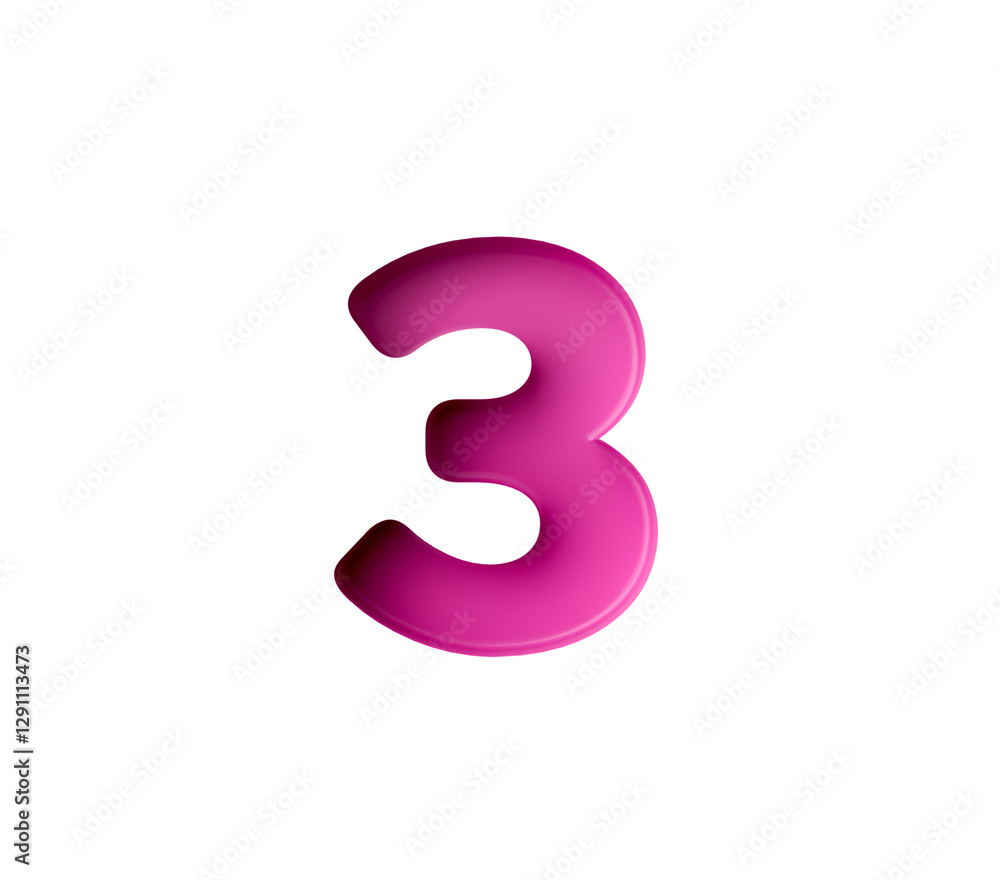Vibrant Pink number 3 Three in bold gradient font with a slight shadow effect, 3d illustration Vibrant Pink number 3 Three in bold gradient font with a slight shadow effect, 3d illustration