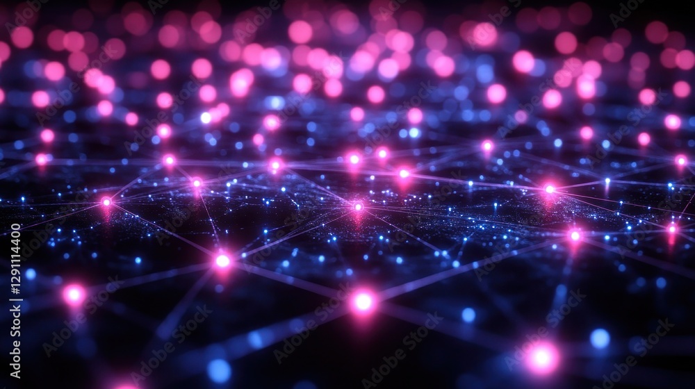Fototapeta premium Abstract network connection with glowing nodes on dark background