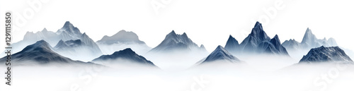 Wallpaper Mural Set of surreal foggy mountain landscapes, isolated on a white background Torontodigital.ca