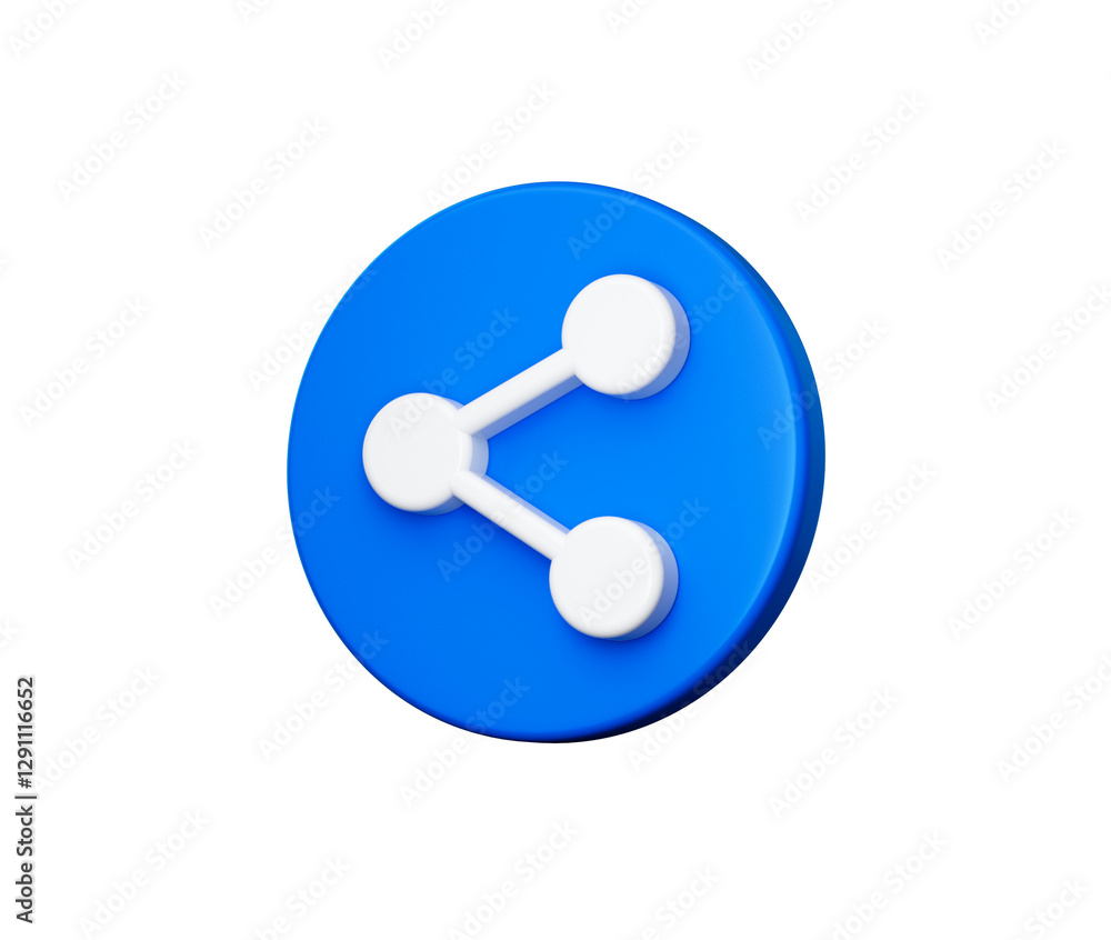 3D Blue circular icon with a white share symbol, representing content sharing. 3D Illustration. 3D Blue circular icon with a white share symbol, representing content sharing. 3D Illustration.