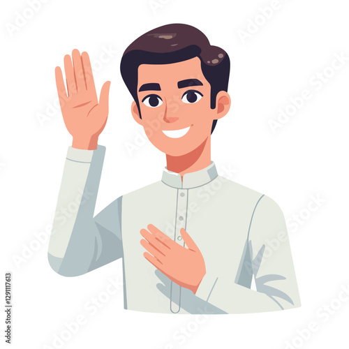 vector of friendly Muslim characters greeting the month of Ramadan