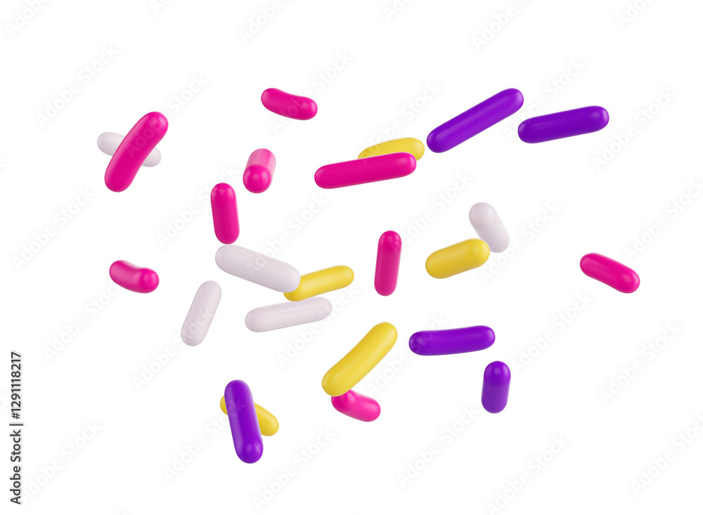 Bright and colorful candy sprinkles scattered and floating in mid-air, 3d illustration Bright and colorful candy sprinkles scattered and floating in mid-air, 3d illustration