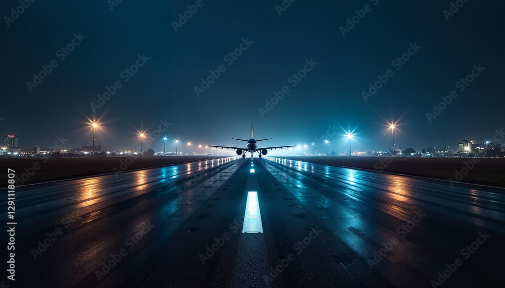 Obraz premium Airplane on runway at night