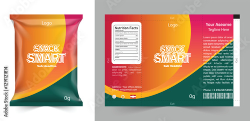 Chips package design, foil bags with the original file in 3d illustration. packaging, chips, vector, template.