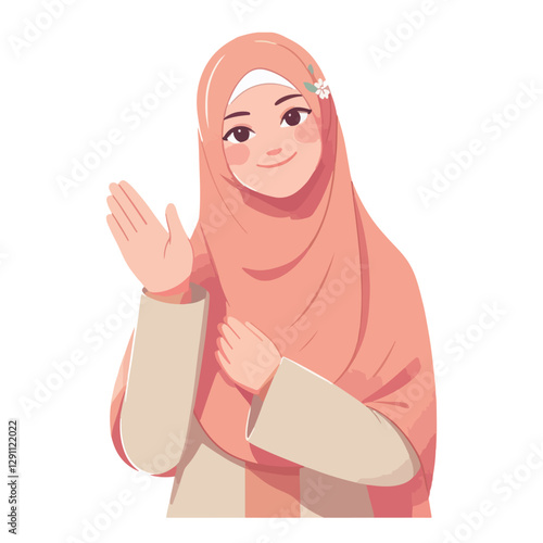 vector of friendly Muslim characters greeting the month of Ramadan