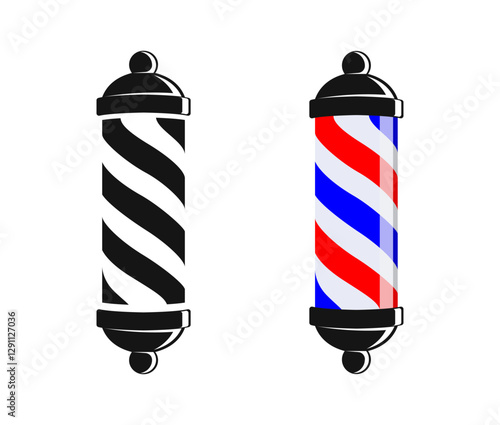 Barber Pole Icon in Monochrome and Color Vector Set