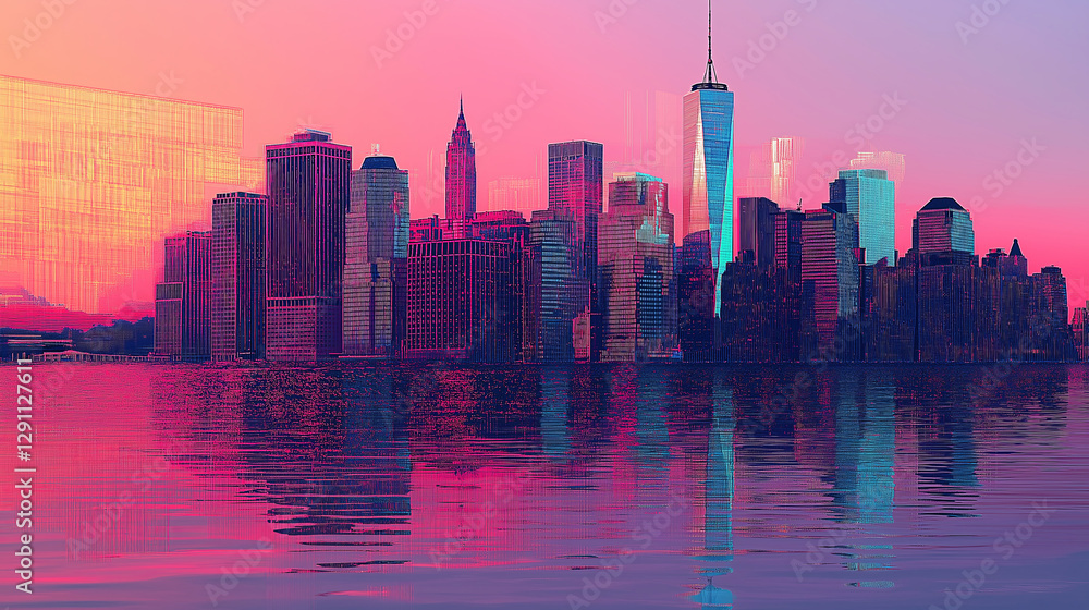 Obraz premium A beautiful glitch-art interpretation of a city skyline