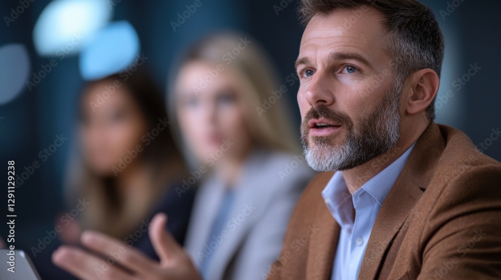 Businessman Explaining Strategy to Colleagues in Meeting Businessman Explaining Strategy to Colleagues in Meeting