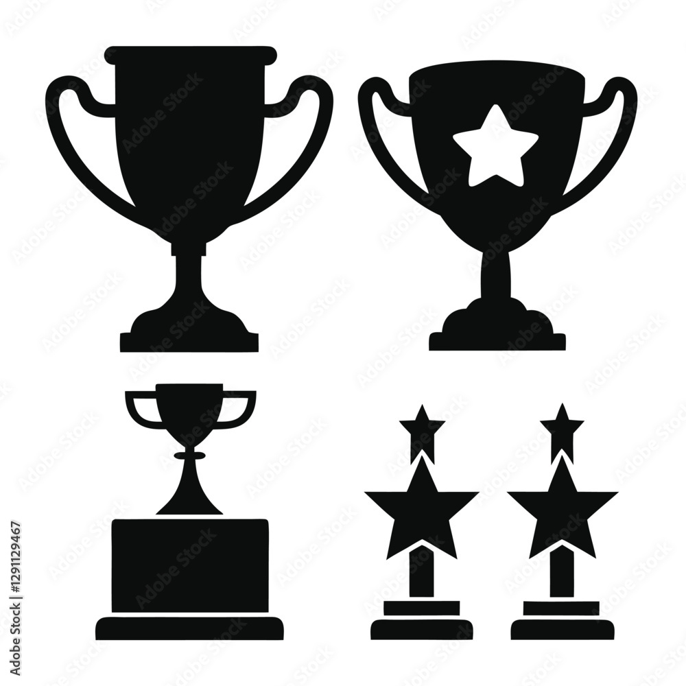 Simple Black Silhouette set Trophy Icons Simple Black Silhouette set Trophy Icons