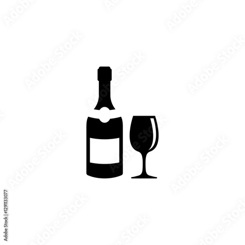 Silhouette of wine bottle and glass, ideal for bar and restaurant themes.
