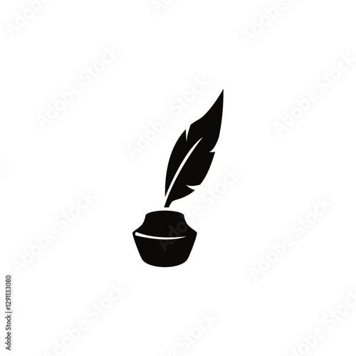 Silhouette of a classic feather quill and inkwell for writing.