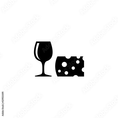 Stylish vector icon depicting wine glass with cheese, ideal for culinary and hospitality themes.