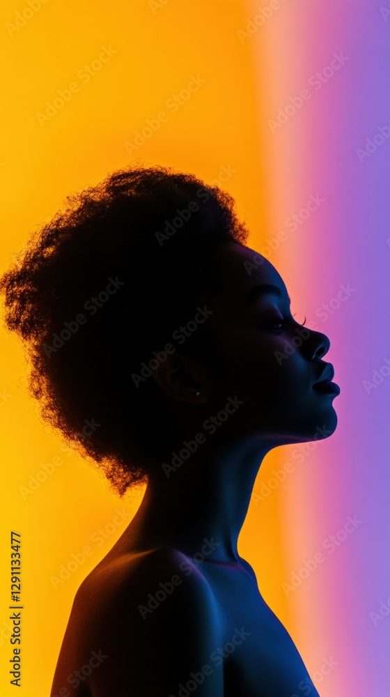 woman model profile silhouette of a vibrant randomly solid color backdrop woman model profile silhouette of a vibrant randomly solid color backdrop