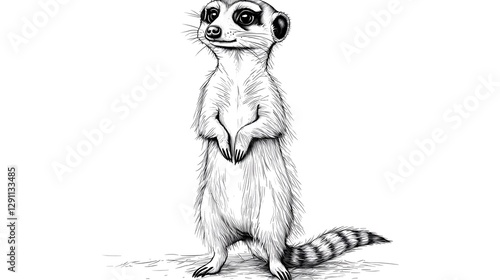 Obraz na płótnie A carefully illustrated meerkat standing upright with great attention to fur and posture details captured in a striking pen and ink style that enhances the animal s curious and vigilant expression w salonie