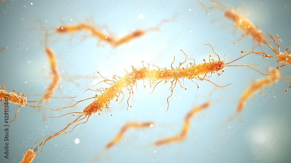A conceptual medical depicting the intricate formation and structure of a bacilli bacteria biofilm softly illuminated by natural lighting to create an ethereal refined and educational visual