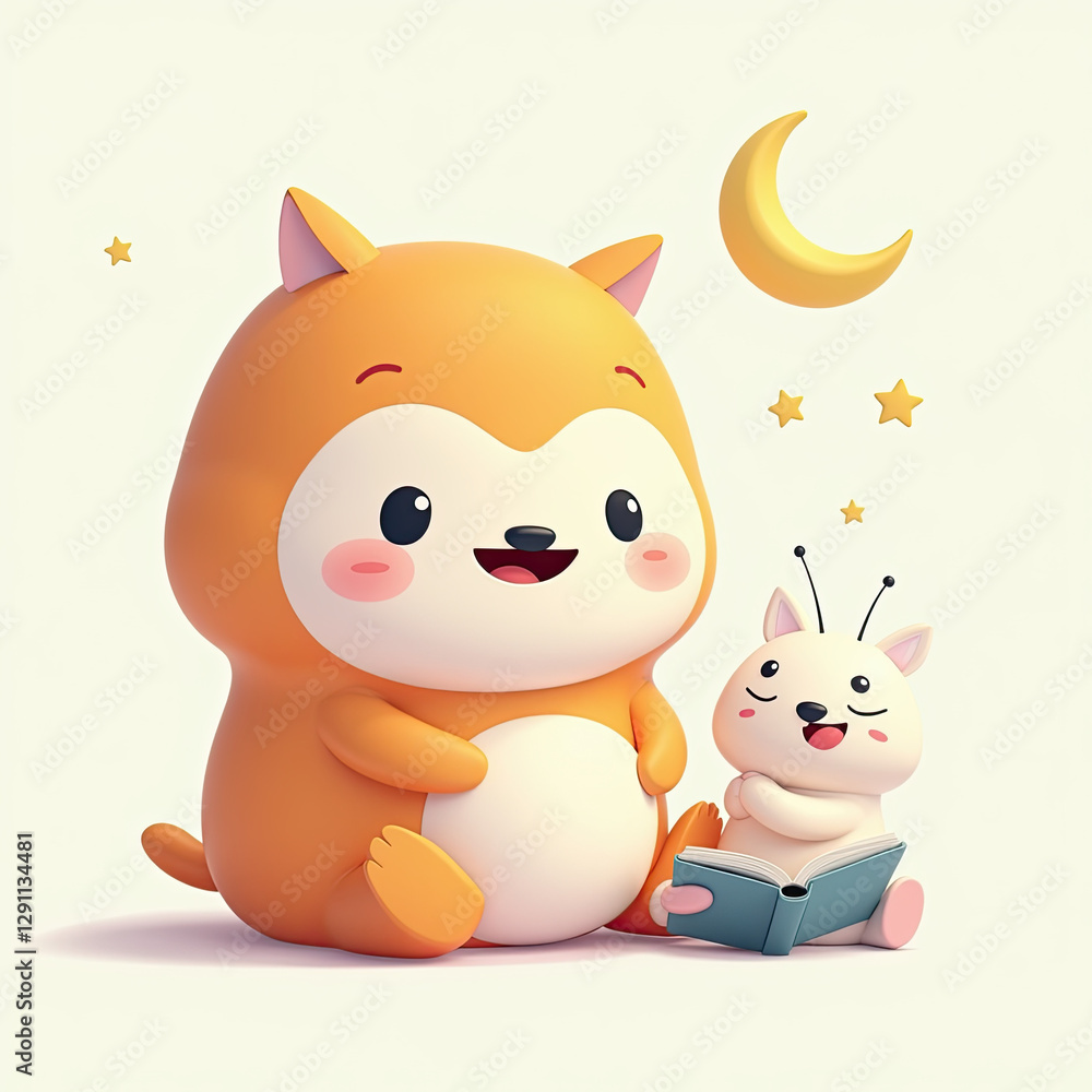 Fototapeta premium Cute Animal Friends Bedtime Story 3D Render - 3D rendering