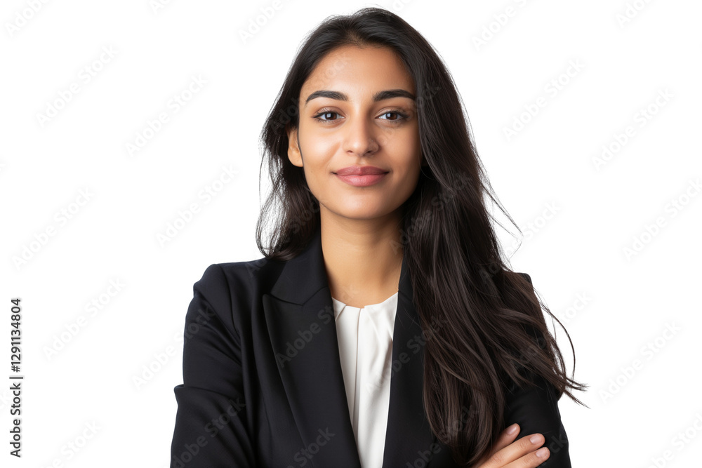 Confident young South Asian female startup founder in blazer isolated on transparent white background Confident young South Asian female startup founder in blazer isolated on transparent white background