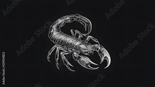 Obraz na płótnie A detailed of a scorpion in a fine line engraving style emphasizing the intricate texture of its exoskeleton and the menacing raised tail w salonie