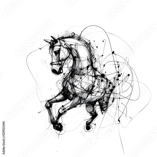 Obraz na płótnie A dynamic ink splatter depicting a bold expressive silhouette of a wild mustang mid gallop Powerful brush strokes and flowing black ink create an abstract w salonie