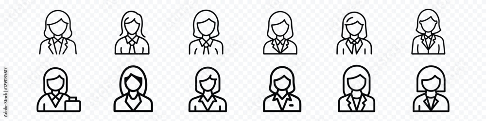 Elegant Business Woman Line Icon: Ideal for Corporate, Professional, and Leadership Designs Elegant Business Woman Line Icon: Ideal for Corporate, Professional, and Leadership Designs