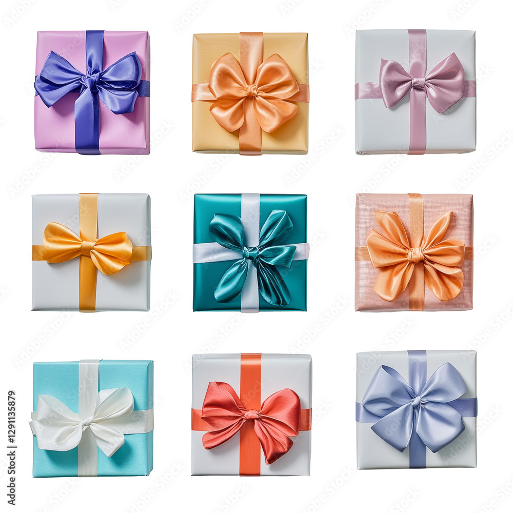 Brightly wrapped gifts arranged on a transparent background for festive celebrations and joyful occasions, Multiple Gift transparent background Brightly wrapped gifts arranged on a transparent background for festive celebrations and joyful occasions, Multiple Gift transparent background