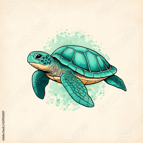 Obraz na płótnie A finely detailed ink depicting a sea turtle swimming gracefully through the ocean with soft fluid shading and a natural serene aesthetic w salonie