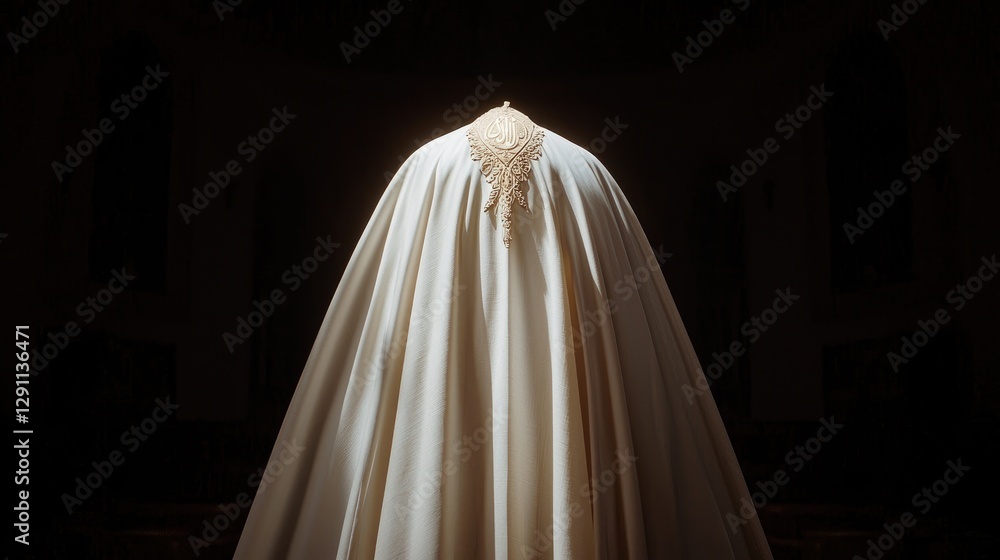 Priest's chasuble, church interior, back view, religious ceremony Priest's chasuble, church interior, back view, religious ceremony