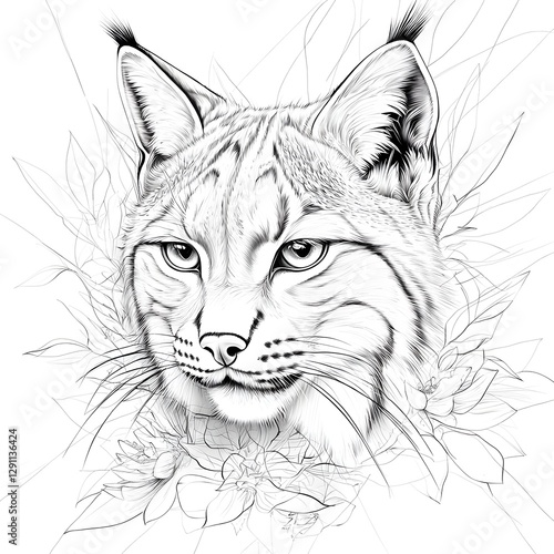 Obraz na płótnie A high contrast pen and ink drawing depicting a lynx stalking through a dense forest its tufted ears alert and fur rendered in intricate detail The predatory feline is shown in a natural w salonie