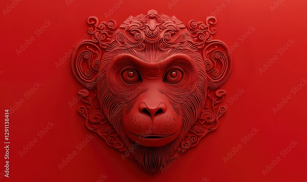 Red monkey art deco, textured background Red monkey art deco, textured background